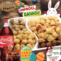 OFERTA Hora Lanche Páscoa: Comprou Ganhou: Salgados Fritos + Refri Coca