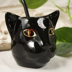 Mate de ceramica de gato con bombilla, ojos ORO CON LUNITA BLANCA - comprar online