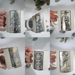 Taza Tarot de ceramica, Base Blanca con tornasol y oro, preventa, elegi la tuya! en internet