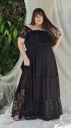 VESTIDO BOHEMIO NEGRO GASA Y ENCAJE