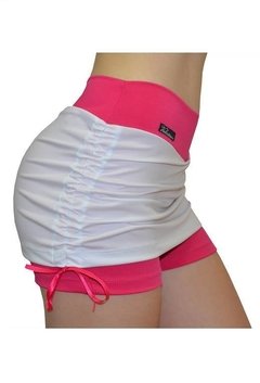 Short Saia Franzido - Rosa com Branco