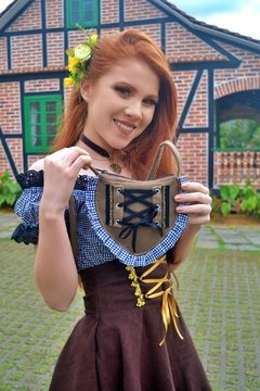 BOLSA PERSONALIZADA PARA OKTOBERFEST - BEGE COM XADREZ PRETO