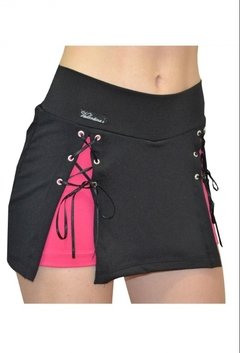 Short Saia c/Fenda e Ilhós - Preto c/Rosa