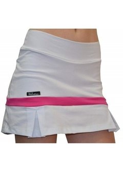 Short Saia de Pregas - Branco com Rosa