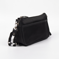 Bandolera Sidney Tela Impermeable Negro Rayado - Satchel