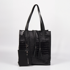 Tote Anabella Cuero Croco Negro - comprar online