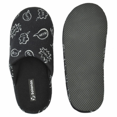 Pantuflas Espumon Algodon Negro Dama Solanas (7011) - AL COSTO CALZADO