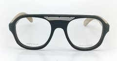 anteojos de madera (patillas) y acetato (frente) color negro tipo aviador para lentes de aumento modelo Maldivas marca Nomade  ( vista de frente anteojo con patillas abiertas)