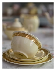 Trío de té de loza inglesa Crown Ducal oro - comprar online