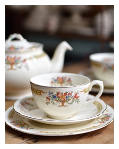 Juego de té y postre de loza inglesa Grindley creampetal para 6v(mínimo detalle en el pico, ver últimas fotos) - comprar online