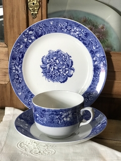 Trío de té de loza inglesa Soho Pottery Azalea England c1913-1930
