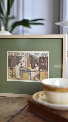 Tarjeta vintage Hora del té (tea time) enmarcada con paspartou 19,5 x 23,5 cm - comprar online