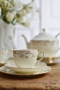 Trío de té de porcelana inglesa bone china Adderley (taza de té con plato y plato de postre) - El aparador decó