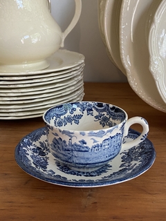 Taza de té con plato de loza inglesa Royal Worcester Avon Scenes (puede tener craquel)