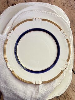 Set de 6 platos playos de loza inglesa Alfred Meakin azul cobalto y oro 25,5 cm