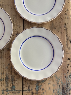 Set de 6 platos playos de loza inglesa Grindley azul y dorado 23 cm