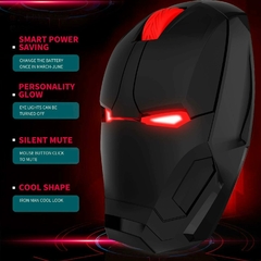 Mouse Gamer USB inalámbrico Iron Man | Ojos iluminados LED | 3 DPI ajustables | Diseño ergonómico silencioso