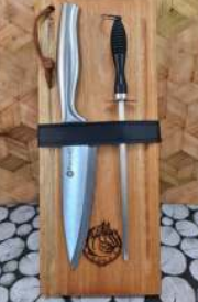 Tabla de asado con cuchilla de acero inoxidable de 31 cm y chaira