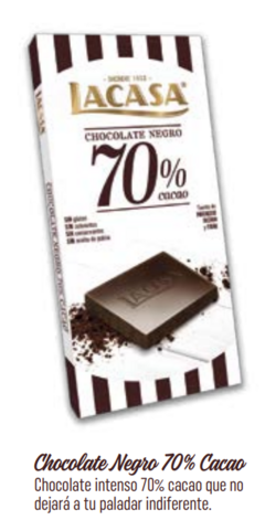 Tableta de Chocolate Negro al 70% Cacao Lacasa x 100 grs