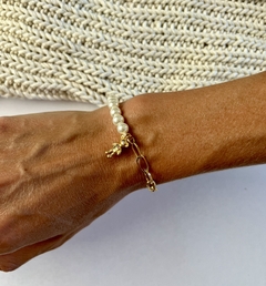 Pulsera osito dorado perla chain - comprar online