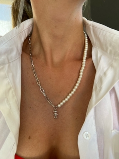 Collar osito plateado perla chain