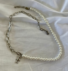 Collar osito plateado perla chain - comprar online