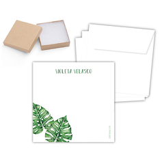 Tarjetas Hojas verdes con sobre y caja x 24