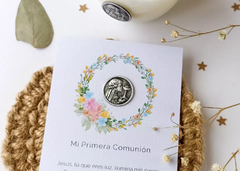 Estampita medalla Mariana - Nena comunión