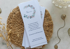 Estampita señalador telado corona de eucaliptus con flores rosas - comprar online