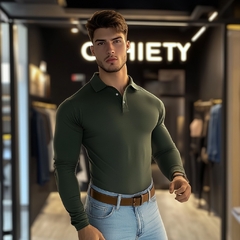CAMIBUSO TIPO POLO VERDE SLIM FIT algodon 100 colombiano