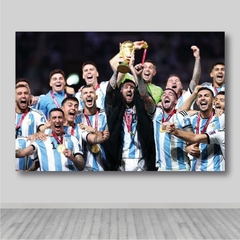 Cuadro Rectangular Argentina Campeón del Mundo 2022, Messi con copa y capa