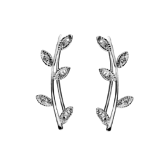 Brinco Ear Cuff Ramo Folhas Cravejadas - Prata 925