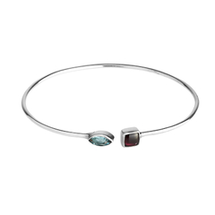 Pulseira Bracelete Pedra Topázio Azul e Granada Ajustável - Prata 925