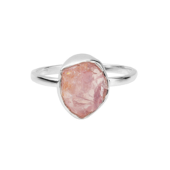 Anel Pedra Quartzo Rosa Bruta Envolto - Prata 925