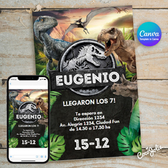 Invitación digital Jurassic World editable en CANVAS