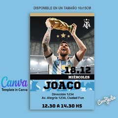 Invitación digital Argentina Campeón del Mundo editable en CANVAS - comprar online