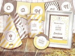 Kit Primera Comunión/ Bautismo Amarillo Vintage. Imprimible Personalizable - CocoJolie Kits Imprimibles