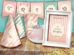 Kit Cumpleaños Romántico Vintage, Pajarito. Imprimibles personalizables