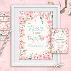 Kit Romantico y femenino para decorar eventos: Bautismo, comuniones, cumpleaños, baby shower, 15 años, 30 años, 50 años, 40 años.