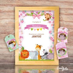 Kit imprimible Animalitos de la Selva Nena. Personalizable en internet