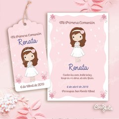 Kit Primera Comunión Nena Rosada Romántica. Imprimible Personalizable en internet