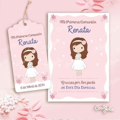 Kit Primera Comunión Nena Rosada Romántica. Imprimible Personalizable en internet
