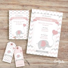 Kit Elefantito Rosa y Gris. Imprimible Personalizable - CocoJolie Kits Imprimibles