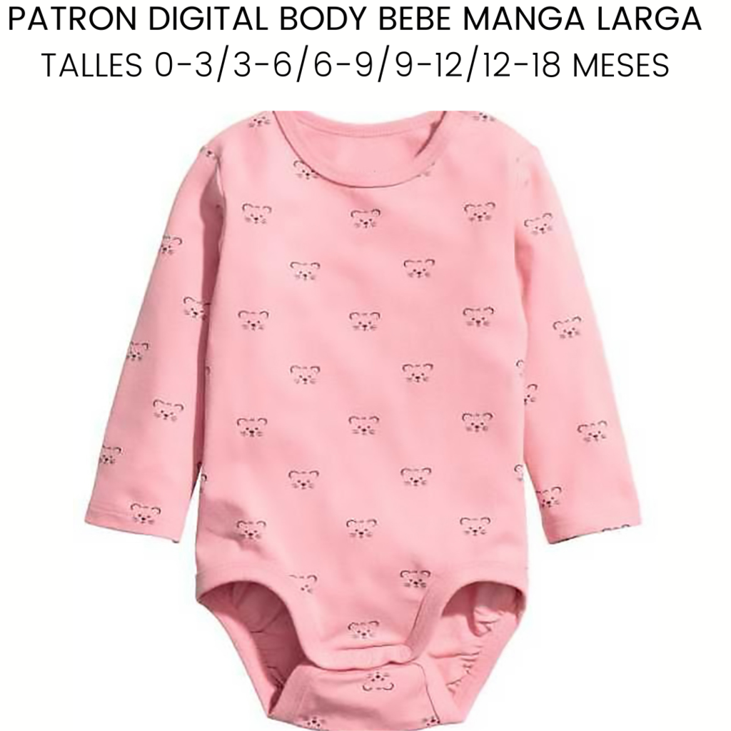 Patrón digital BODY CLÁSICO para bebé en talles 0, 3, 6, 9 y 12 meses.