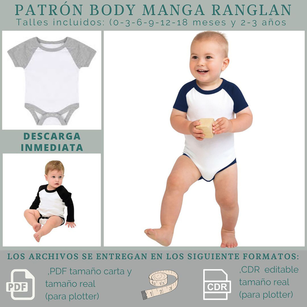 Molde body manga ranglan para bebe