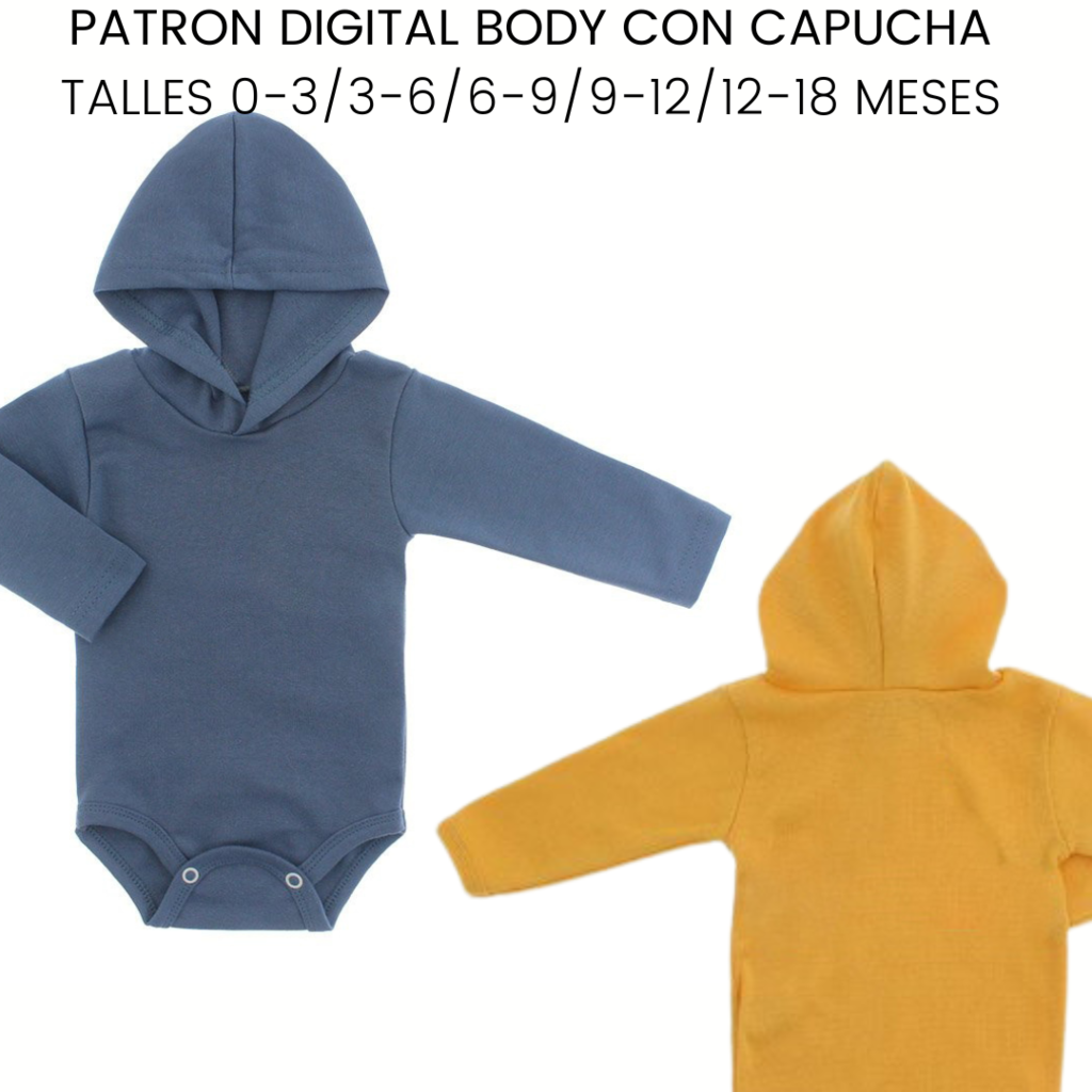 Patr n digital BODY CON CAPUCHA para beb en talles 0 3 6 9 y