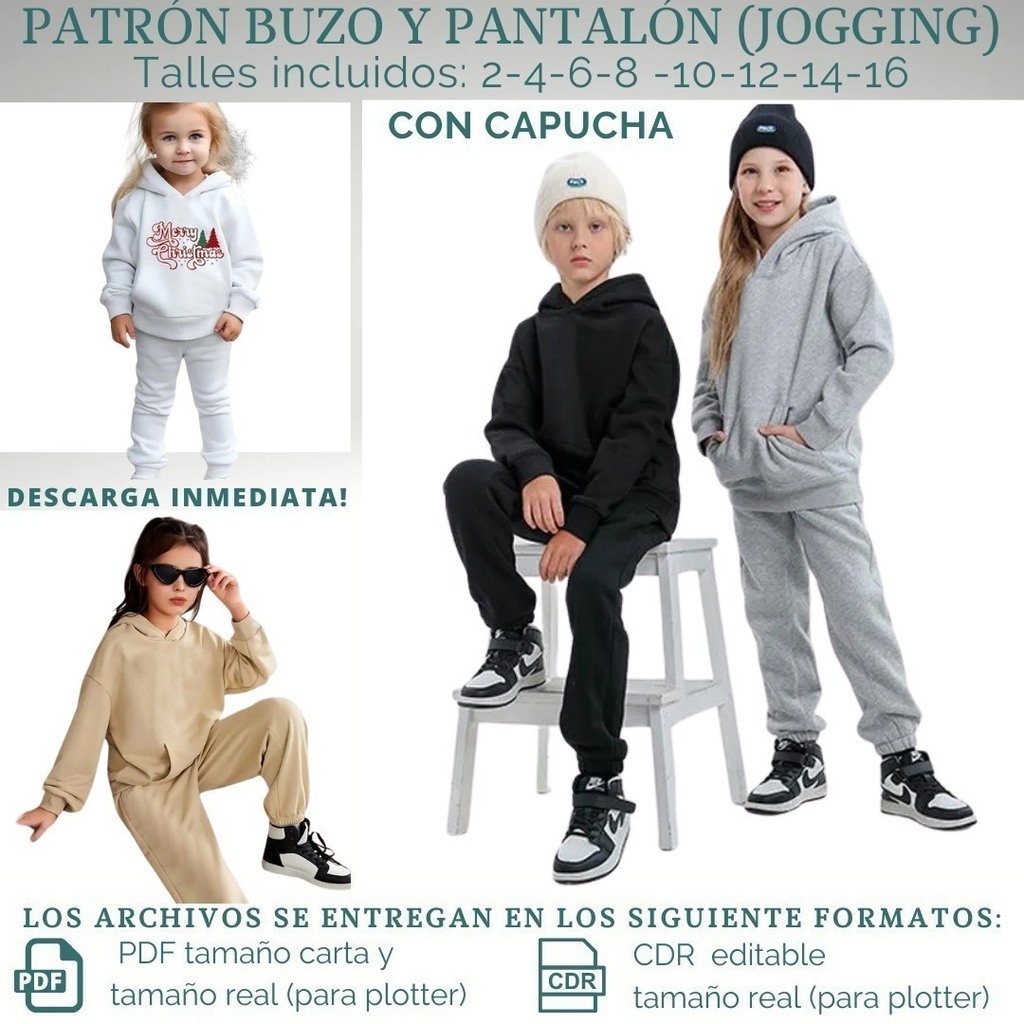 Molde de buzo con capucha y pantalon jogging