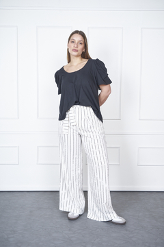 Pantalón OCEANO Blanco rayas negras - Cápsula LINO - comprar online