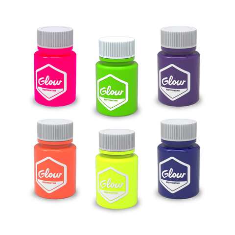 Kit de 6 Maquillajes Liquidos Neon Fluorescente Glow Body Art