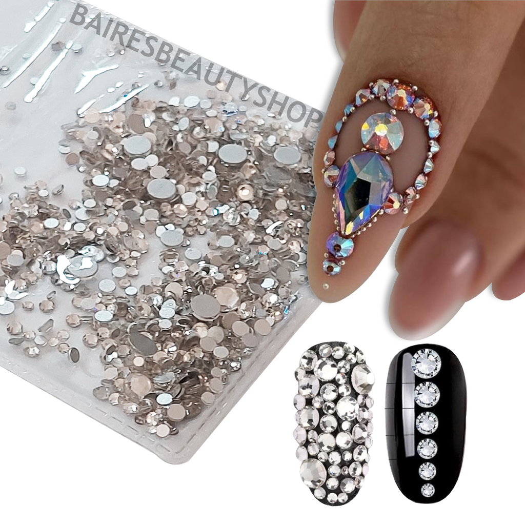 Set de cristales para nail art color plateado